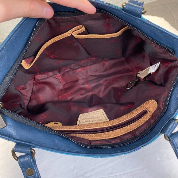 Gorgeous Anuschka Bag. Hand Painted Shoulder Bag. Blue And Rose Pattern. - Picture 6 of 16